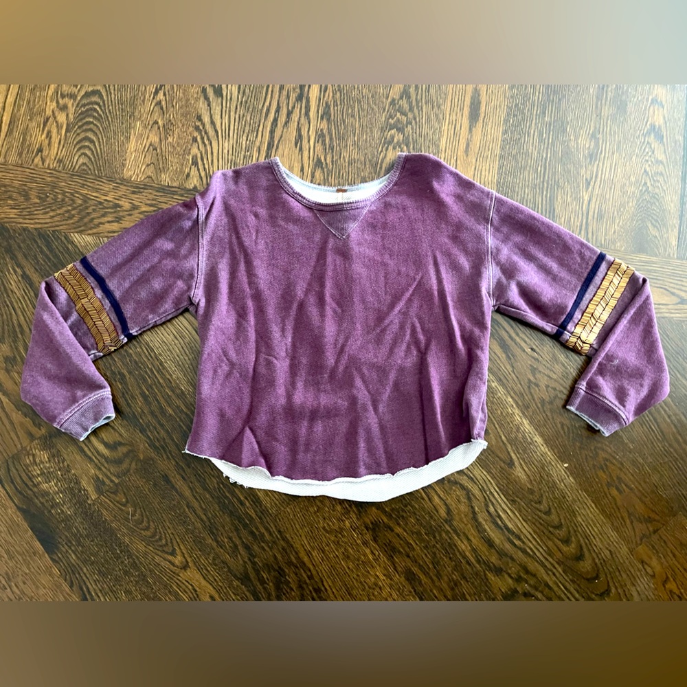 Womens x-small crewneck cropped free people purple beaded long sleeve sweatshirt